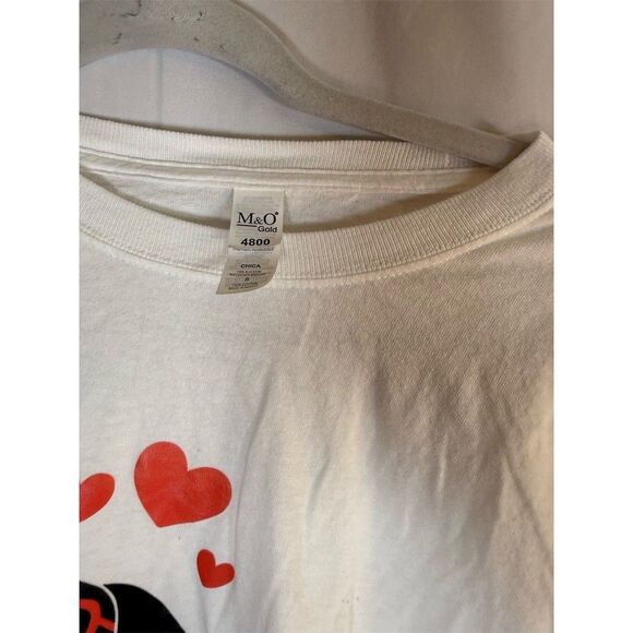 M&O Gold T-Shirt Unisex Size S White Graphic Dachshund Hearts Valentine - Picture 2 of 10